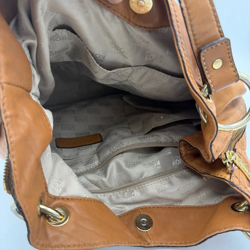 Michael Kors‎ Moxley Shoulder Bag Brown Leather Gold Hardware Hobo